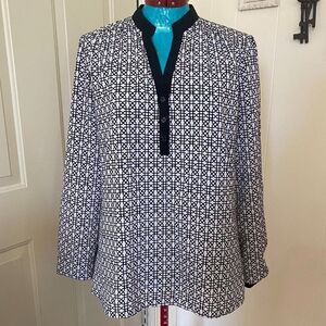 Spense Boho Long Sleeve V-Neck Geometric Womens Top Size L